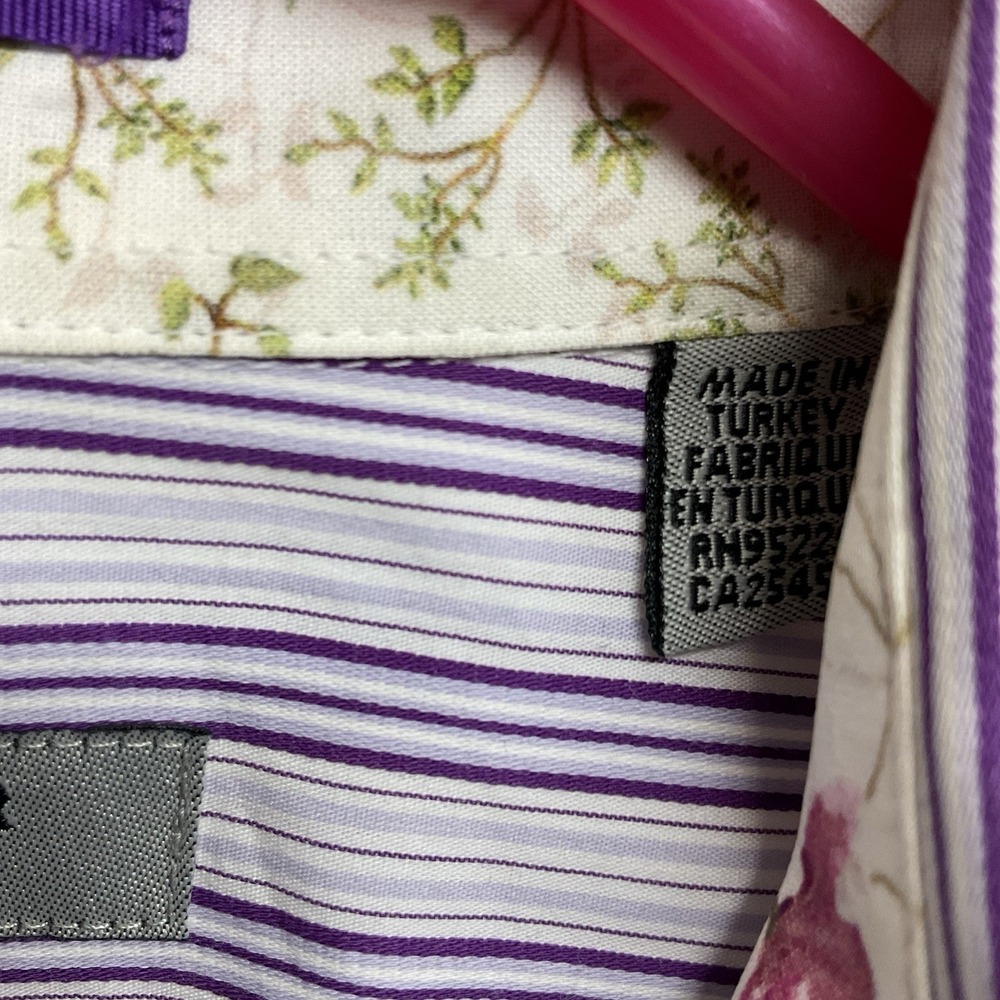 Men's Ted Baker Shirt Sz 5 White Purple Striped Button Up Long Sleeve 10/12-XL - Picture 3 of 10